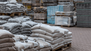 Stacks of building materials organized for contractors and construction.